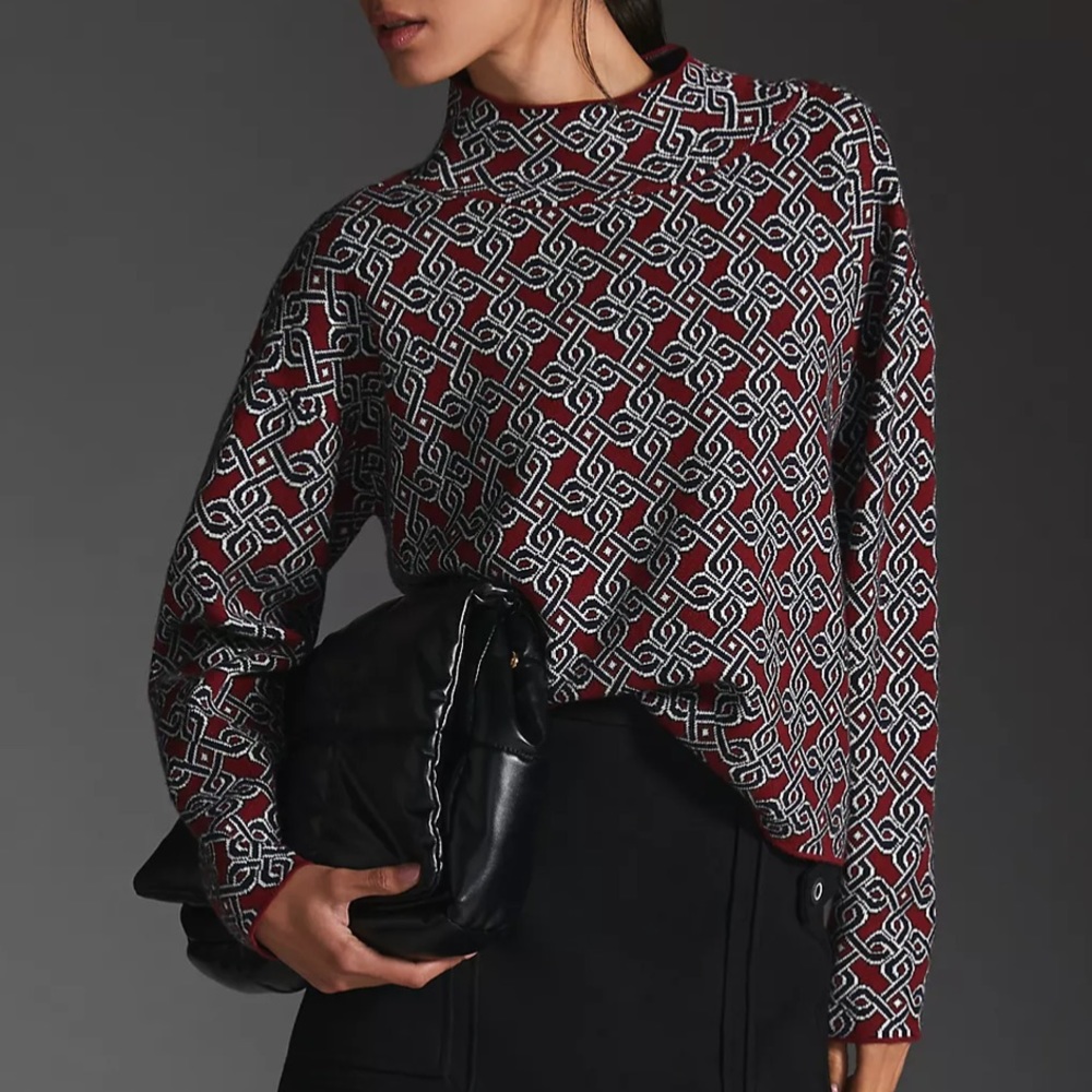Anthropologie Maeve Carys Mock-Neck Sweater In Wine Red